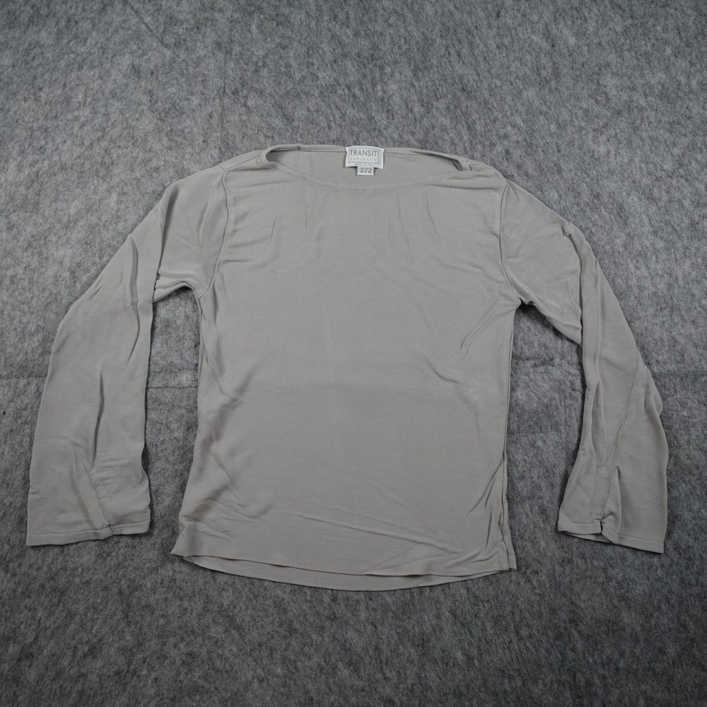 Transit Par Such Top Women Small Gray Boat Neck Long Sleeve Italy Blouse